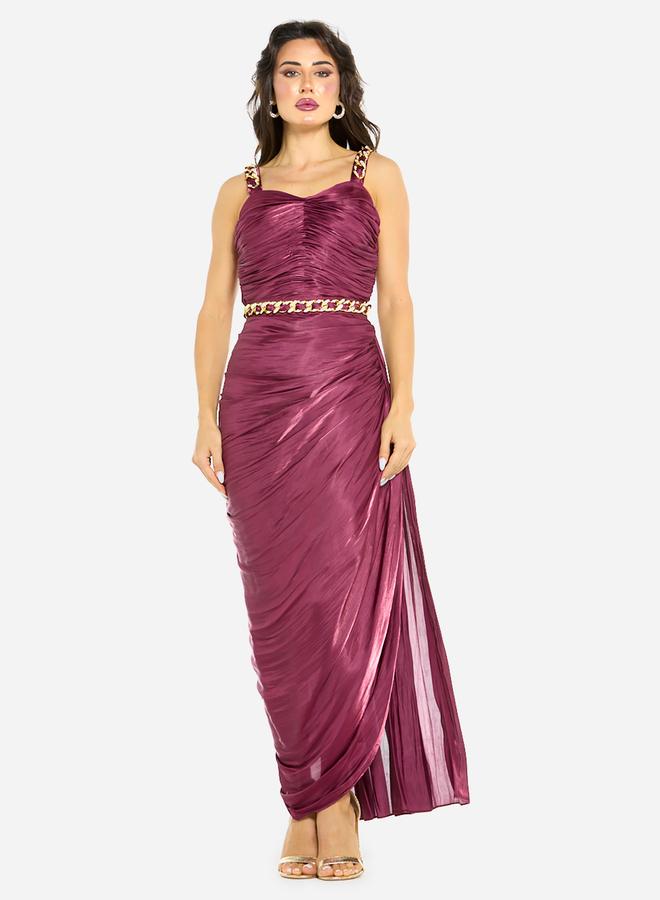 House of Moda Women Ruched Chain Strap Gown Maxi Dress - Image 1